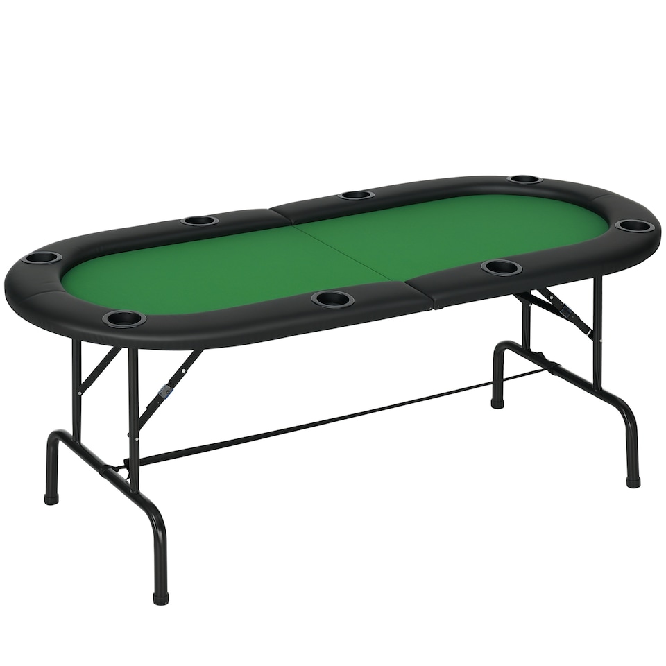 image 1 of HOMCOM 8 Player Folding Poker Table with Cup Holders, Metal Base, Green