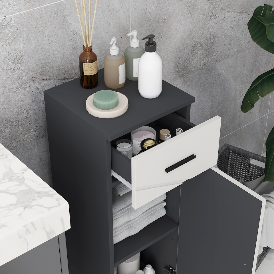 image 1 of kleankin Slim Bathroom Cabinet, Narrow Bathroom Storage Cabinet with Drawer, Door Cupboard, Adjustable Shelf and Soft Close Mechanism, Grey