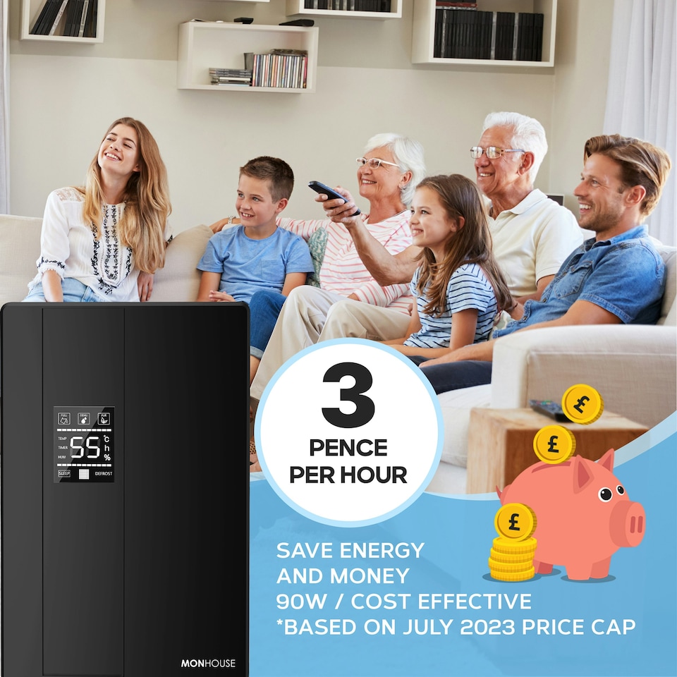 image 1 of MONHOUSE Premium Dehumidifier for Home - 2200ml Tank - Remote Controlled, Sleep & Defrost Mode LED Display, 24 hr Timer & Auto Shut Off - Damp Absorber - Black