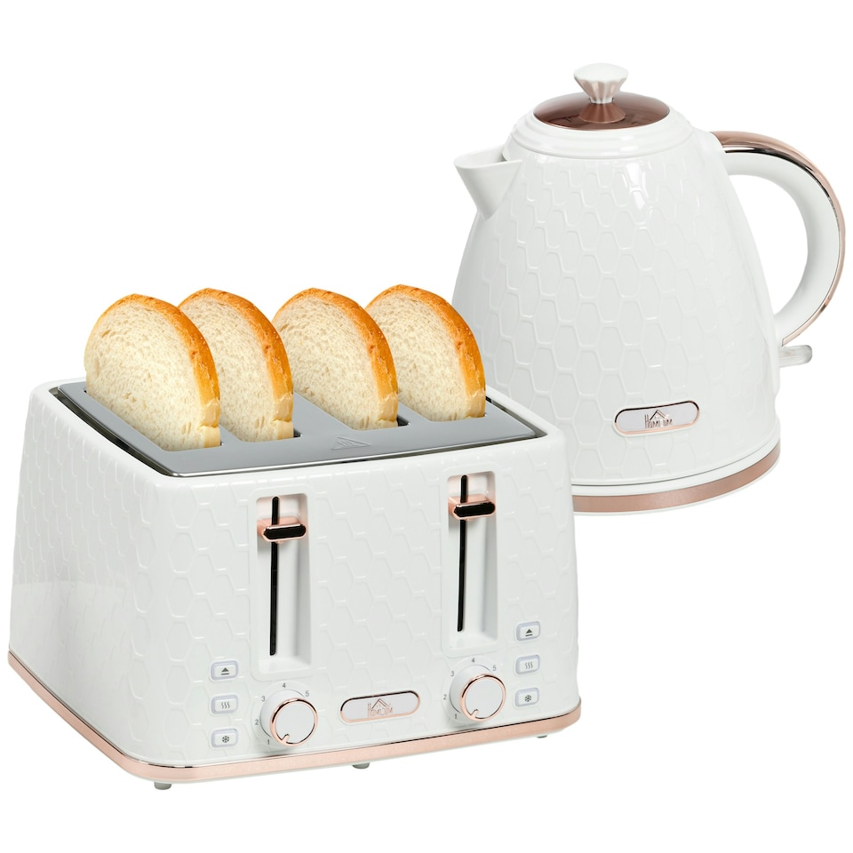 image 1 of HOMCOM 1.7L Kettle and Toaster Set with Defrost Reheat and Crumb Tray White