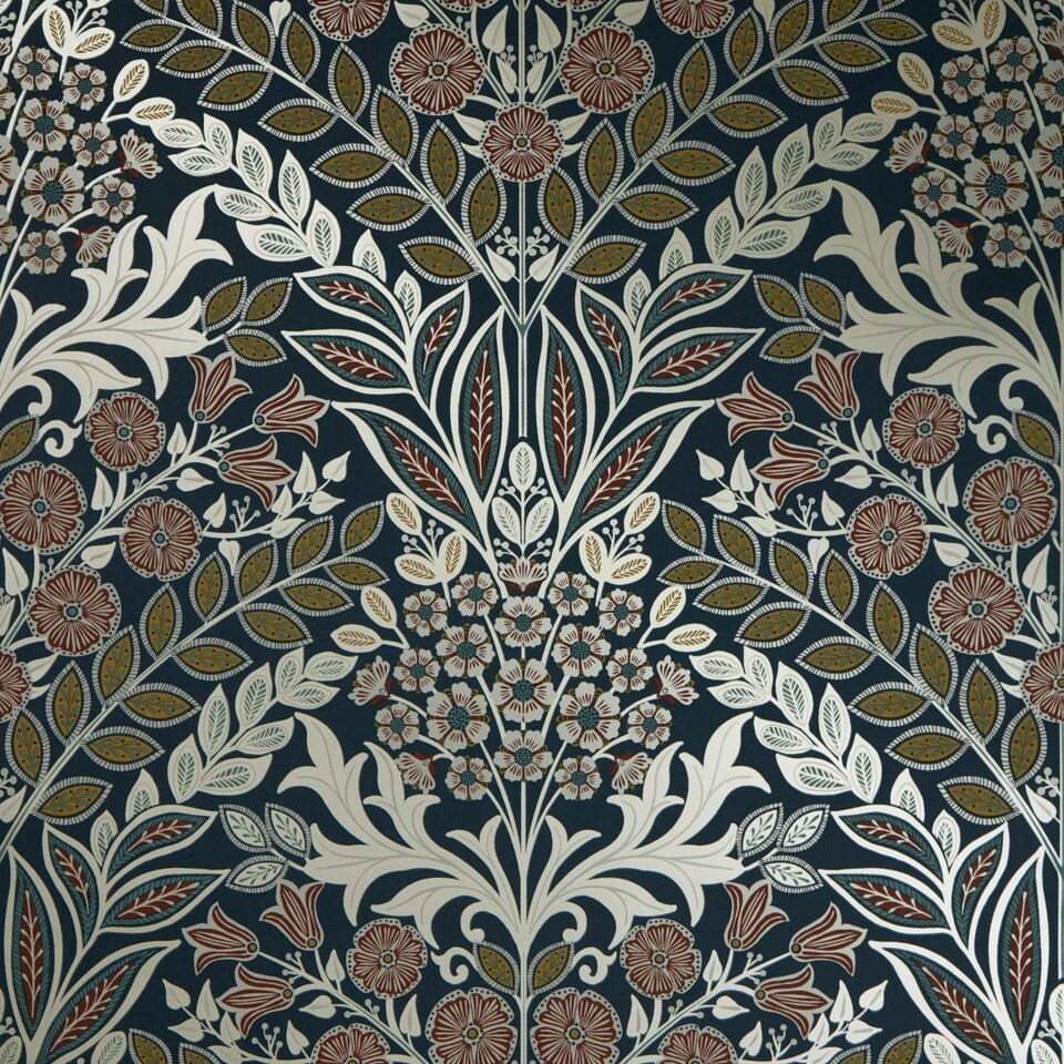 Sample of Artist's Garden Wallpaper in Navy and Gold Multi