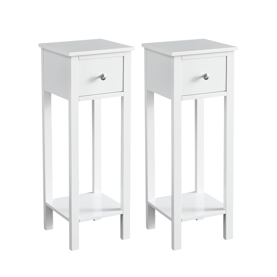 image 1 of MCC Direct Set of 2 Wooden Bedside Tables with Shelf and Drawer Nightstand Amelia