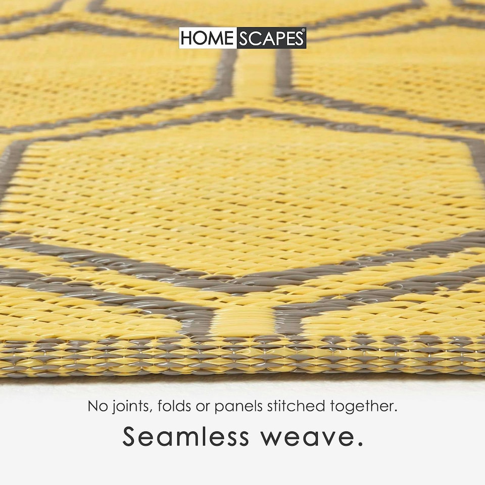 image 1 of Homescapes Outdoor Rug Luxury Waterproof Reversible, For Garden, Honeycomb | Yellow | Yellow