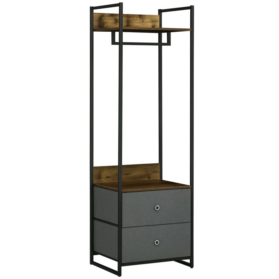 image 1 of HOMCOM Clothes Rail, Metal Coat Stand, Garment Rack with 2 Fabric Storage Drawer