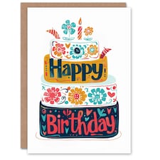 Floral Cake Candles Flowers Woman Her Birthday Card