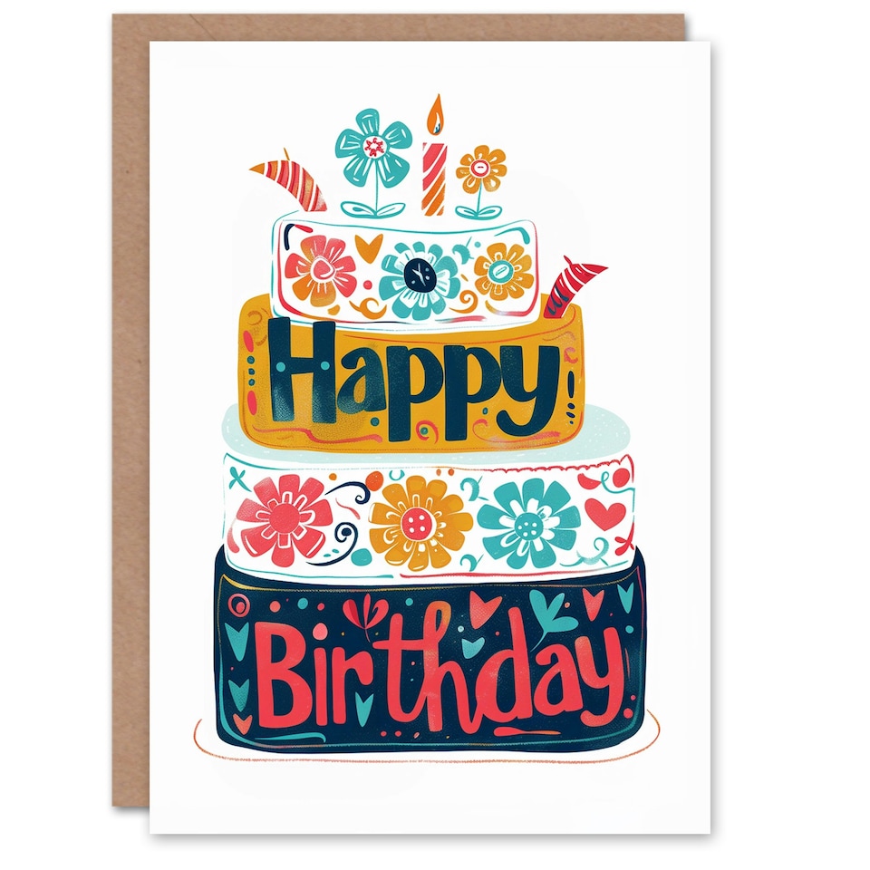 image 1 of Floral Cake Candles Flowers Woman Her Birthday Card