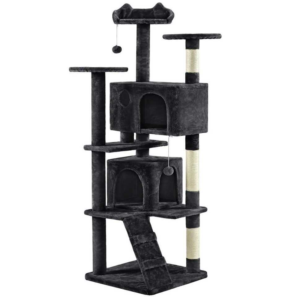 image 1 of Yaheetech 177 cm Cat Tree Tower with Condos and Scratching Posts Black