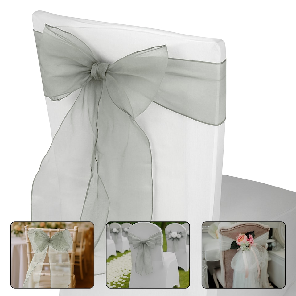 image 1 of 17 x 280cm Organza Chair Sashes, Sheer Sash Ties - 1pc