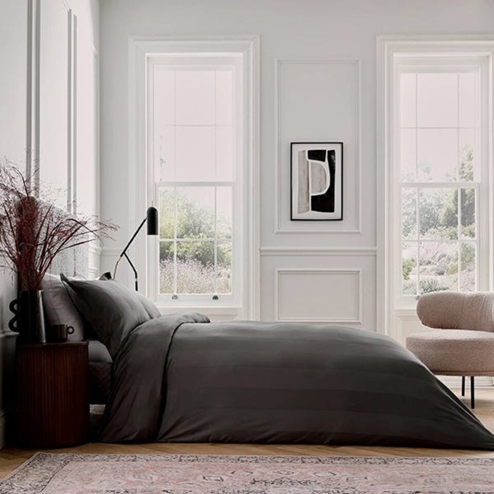 image 1 of Bedeck of Belfast Fine Linens Serra Dobby Stripe Cover Set Super King Charcoal
