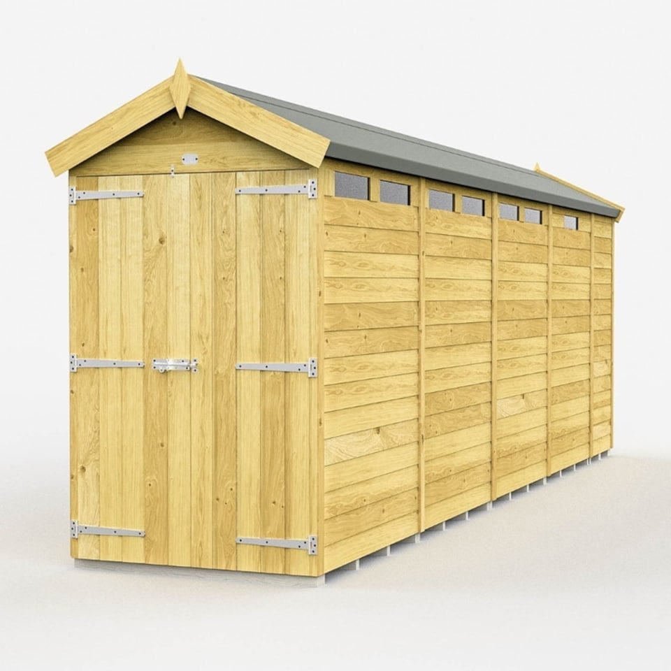 image 1 of 4 x 17 Feet Apex Security Shed - Double Door - Wood - L503 x W118 x H217 cm | Brown