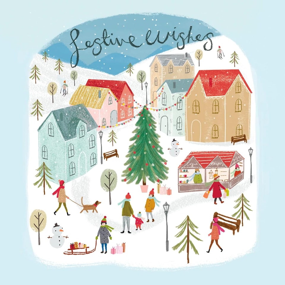 image 1 of Pack of 8 Snowy Festive Village Samaritans Charity Christmas Cards