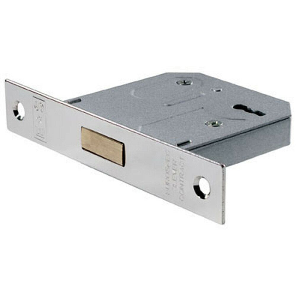 Loops 64mm 3 Lever BS Deadlock Square Forend Nickel Plated Door Security Latch in Metallics