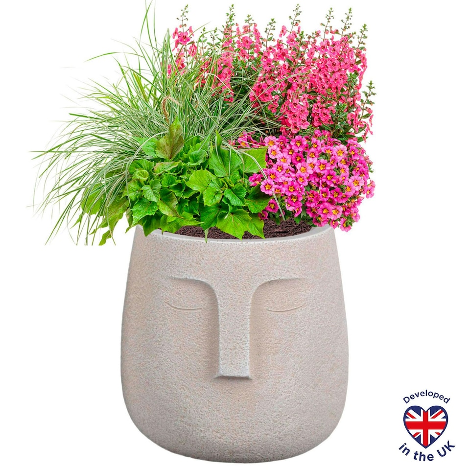 image 1 of Textured Concrete Effect Beige Oval Face Planter Indoor L30.5 D29.5 H29.5 cm, 13.9 ltrs Cap.