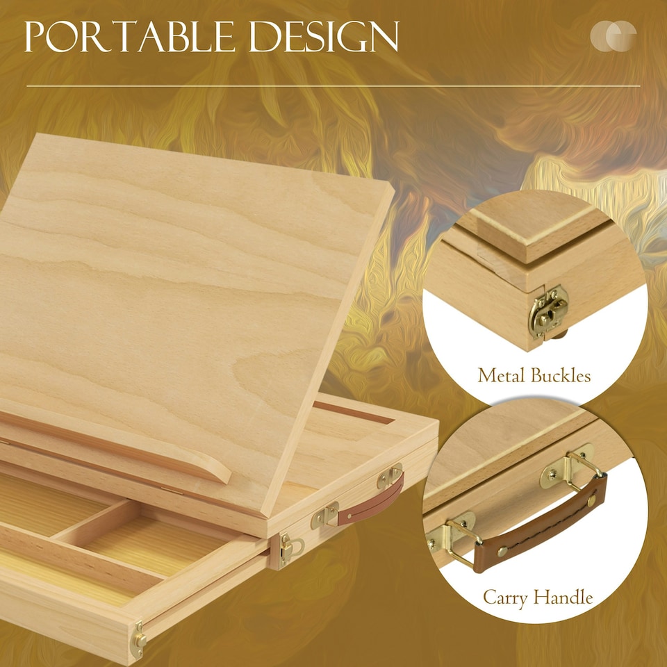 image 1 of Vinsetto Wooden Table Easel Box with Storage Portable Folding Artist Easel | Yellow