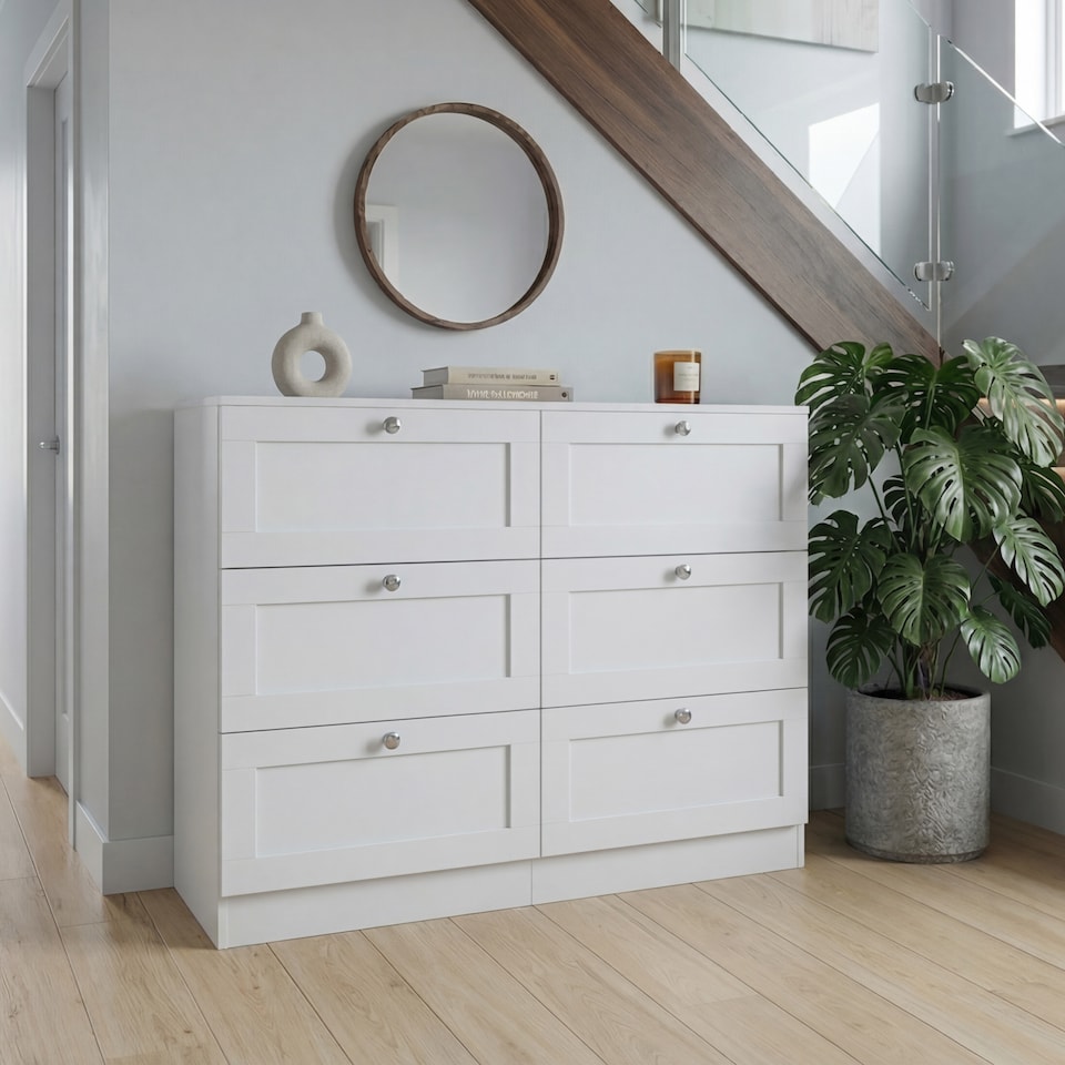 image 1 of Vida Designs Altino White 6 Drawer Chest Storage Cabinet - H: 76.5cm x W: 100cm x D: 36cm