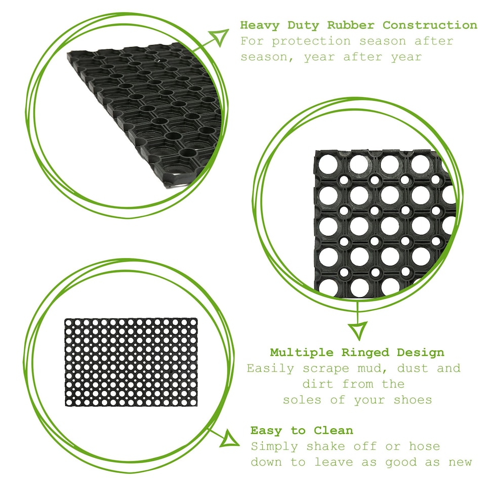 image 1 of Nicola Spring Heavy Duty Rubber Door Mat - 60 x 40cm - Black