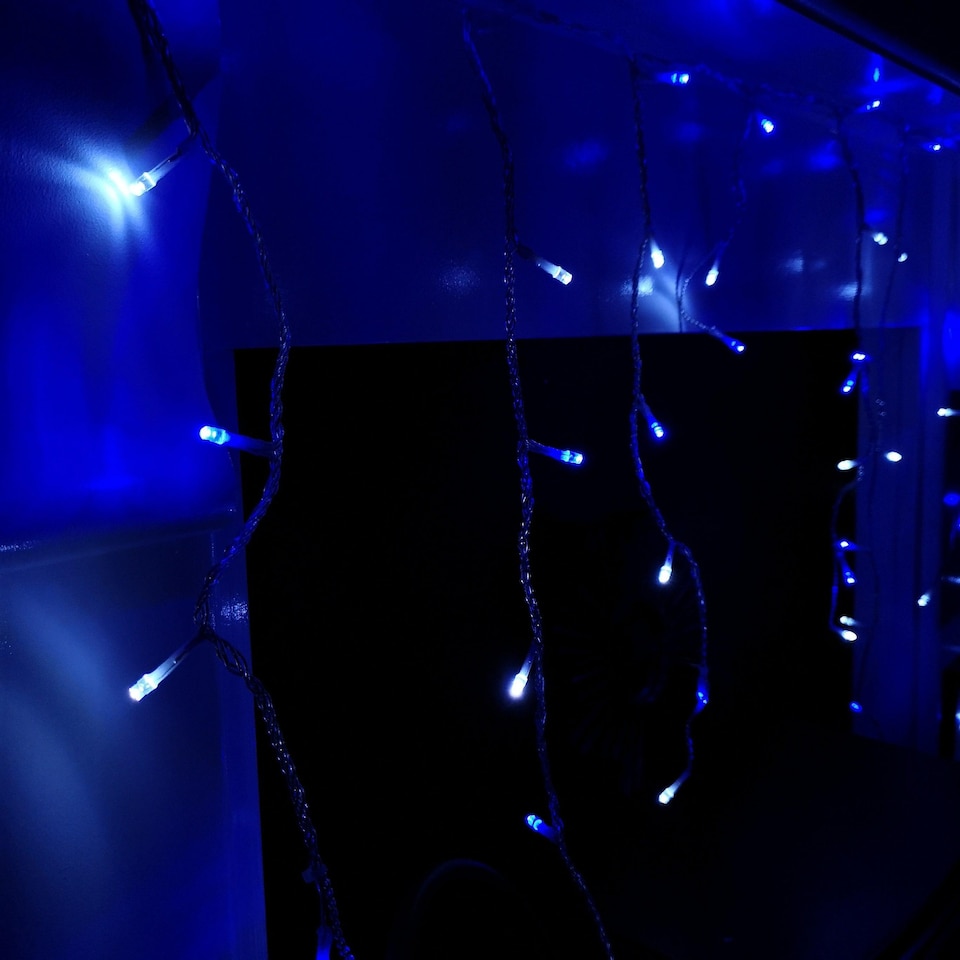 image 1 of 720 LED 17.8m Snowing Iciclebrights Indoor Outdoor Multifunction Christmas Icicle Lights on Clear Cable with Timer in Blue & White