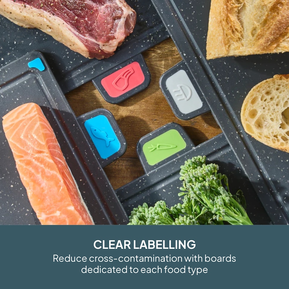 image 1 of Cooks Professional Set of 4 Index Chopping Boards with Stand & Coloured Tabs
