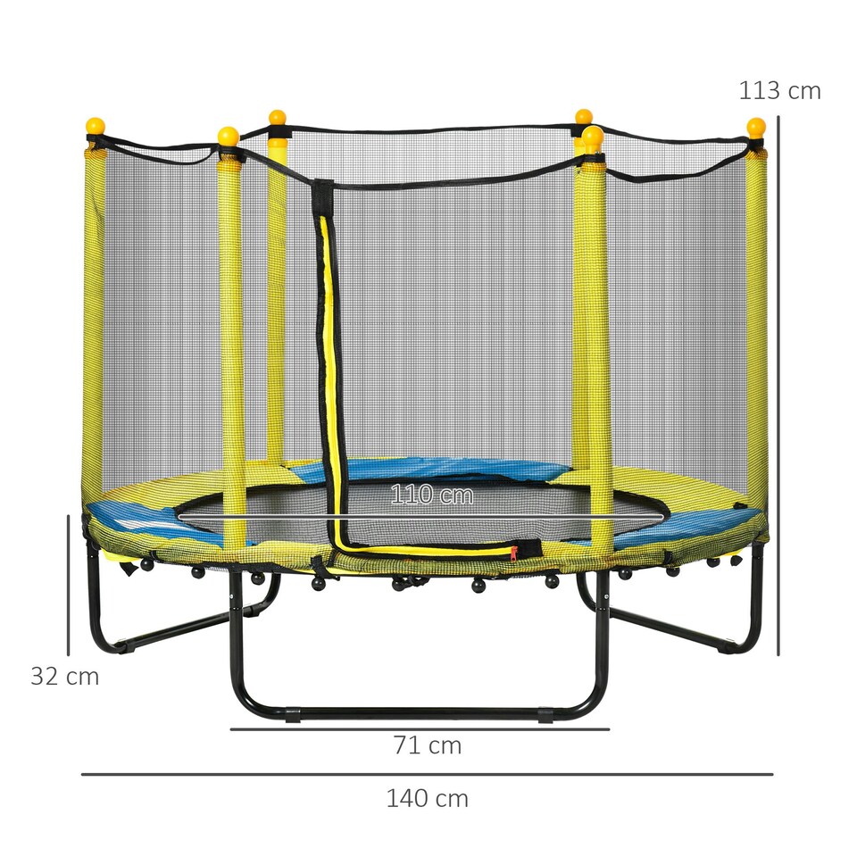image 1 of HOMCOM 4.6FT Kids Trampoline w/ Enclosure, for Kids 3-10 Years - Yellow