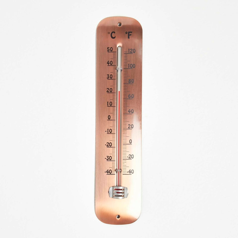 image 1 of Homescapes Copper Metal Wall Thermometer, 30 cm