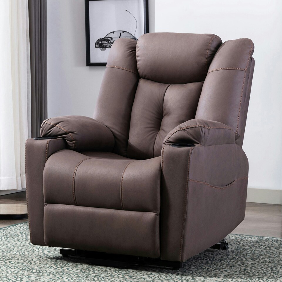 image 1 of Afton Technology Fabric Single Motor Rise Recliner Lift Mobility Chair (Brown)