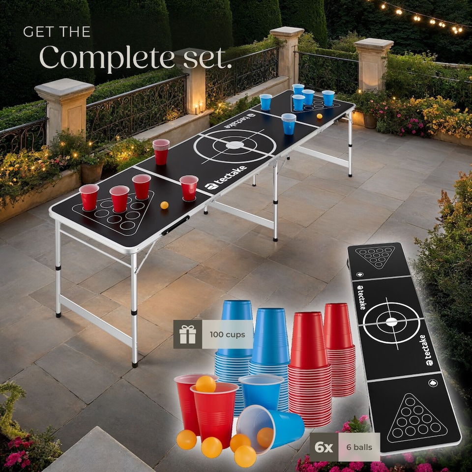 image 1 of Beer Pong Table - foldable, height-adjustable, 100 cups, 6 balls
