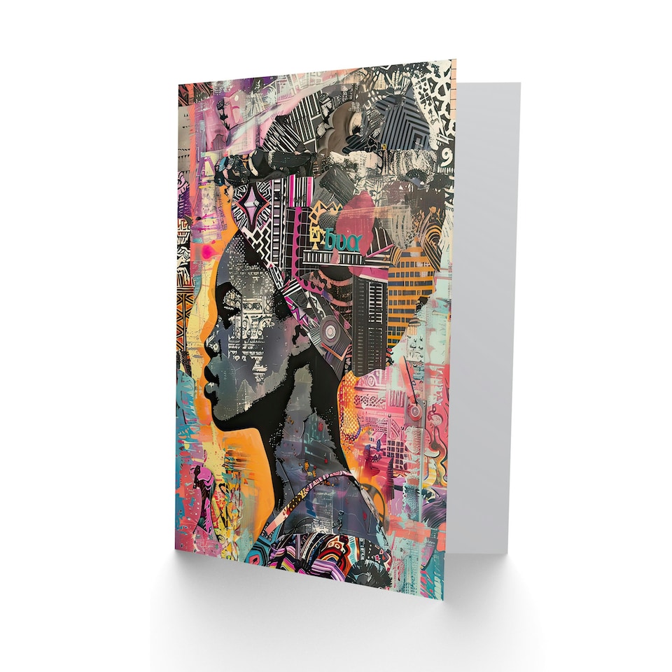 image 1 of African Woman Headwrap Portrait Modern Him Her Birthday Card