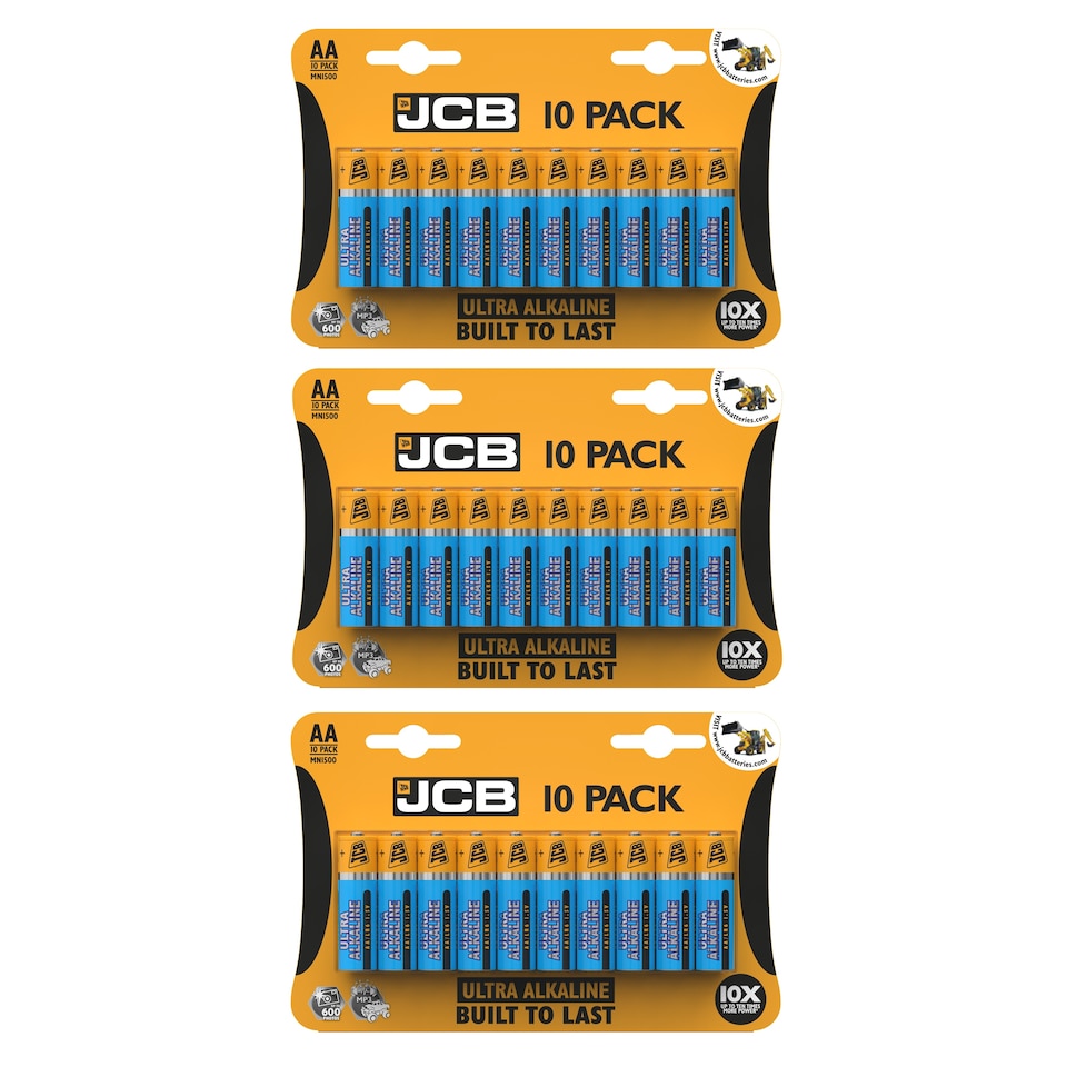 JCB AA Ultra Alkaline Batteries - Pack of 10 | Multi | AA | 12