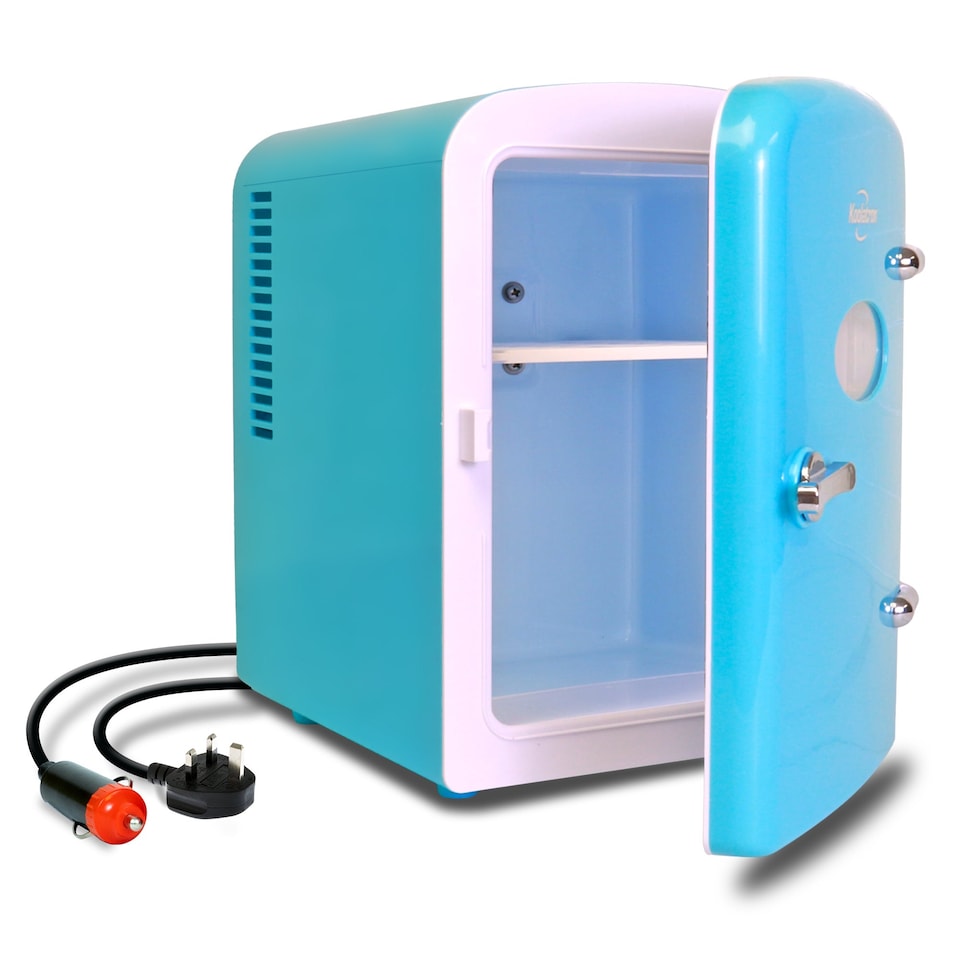 image 1 of Koolatron 4L Retro Portable Mini Fridge 12V DC 230V 6 Can Cooler Aqua