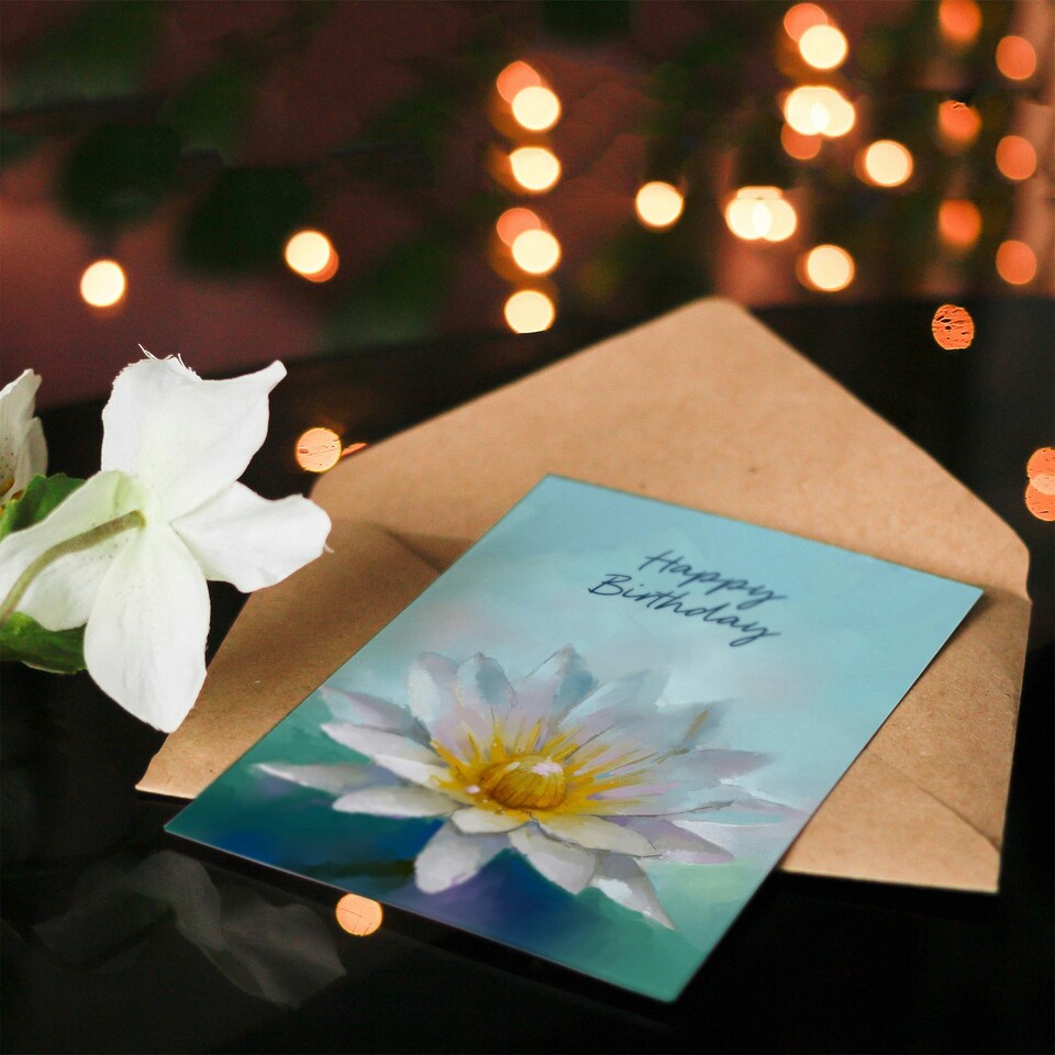 image 1 of Happy Birthday Lotus Flower Painting Birthday Card