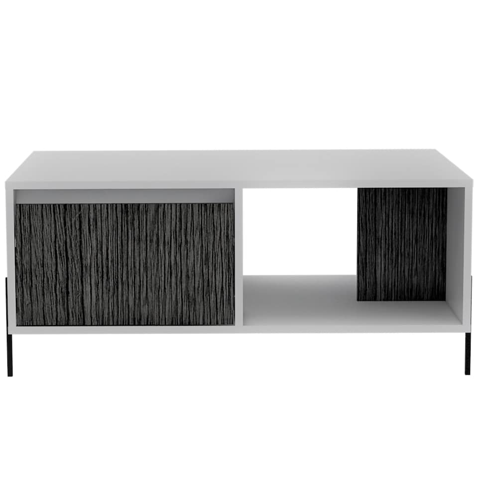 image 1 of Dallas White Coffee Table With Drawer & Open Storage - White and Carbon Grey Oak Effect Top with Metal Hardware | White | White & Carbon Grey Oak | One Size | 1