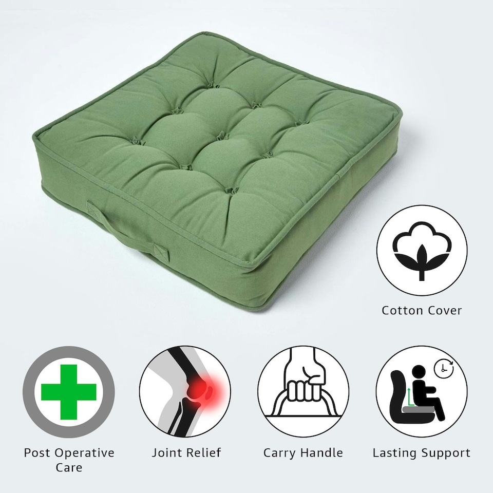image 1 of Homescapes Forest Green Cotton Armchair Booster Cushion | Green