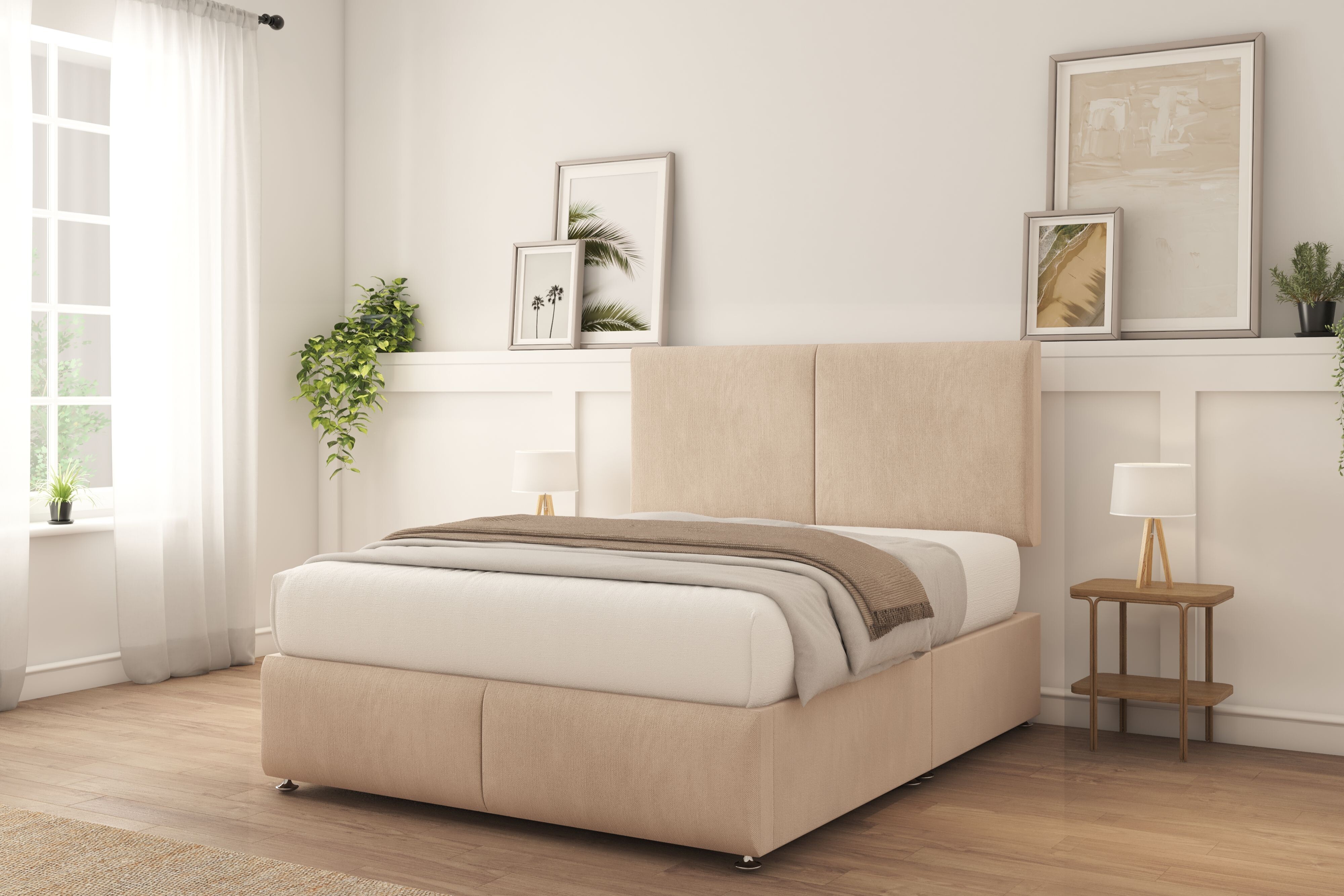 Sloomy Vienna Sand Naples Divan Bed With Mattress No Drawers 26" Strutted Headboard & 12" Footboard 4' Small Double