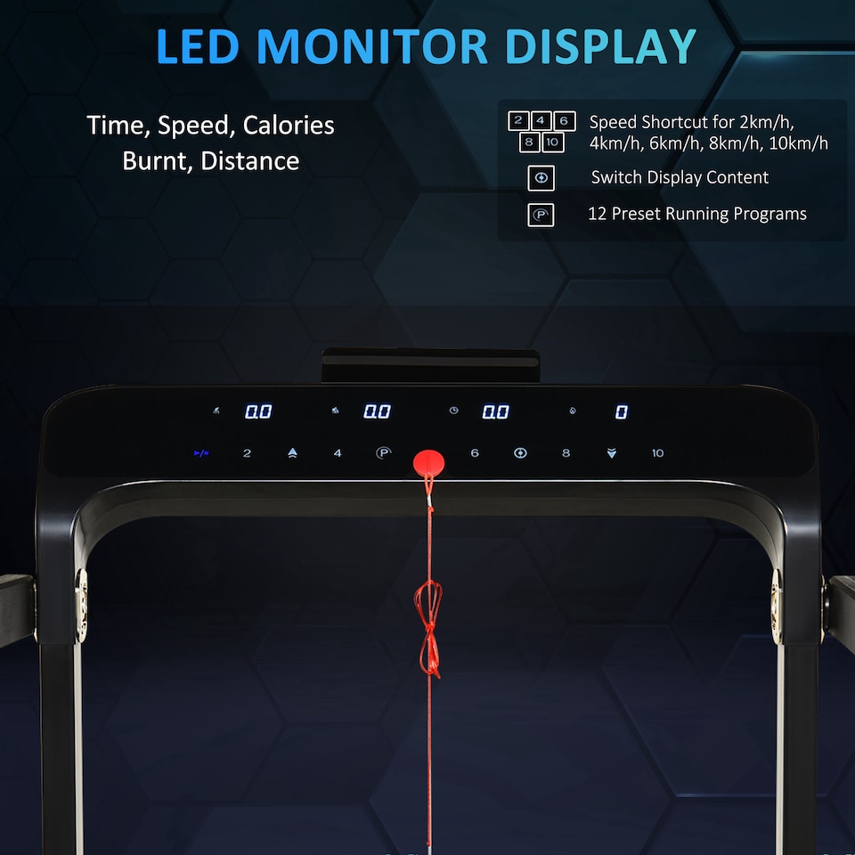 image 1 of HOMCOM 1.85HP Foldable Electric Treadmill Fitness Safety Lock LED screen-Black