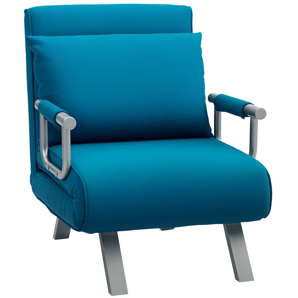 image 1 of HOMCOM Folding 5 Position Convertible Sleeper Chair Bed Dark Blue | Multi | Chair