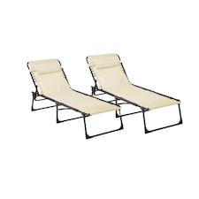 Neo Pair of Outdoor Portable Lightweight Sun Lounger Sunbed Folding Camping Reclining Lounge Chair Garden Beach Patio | Brown | Natural