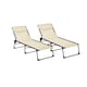 image 1 of Neo Pair of Outdoor Portable Lightweight Sun Lounger Sunbed Folding Camping Reclining Lounge Chair Garden Beach Patio | Brown | Natural