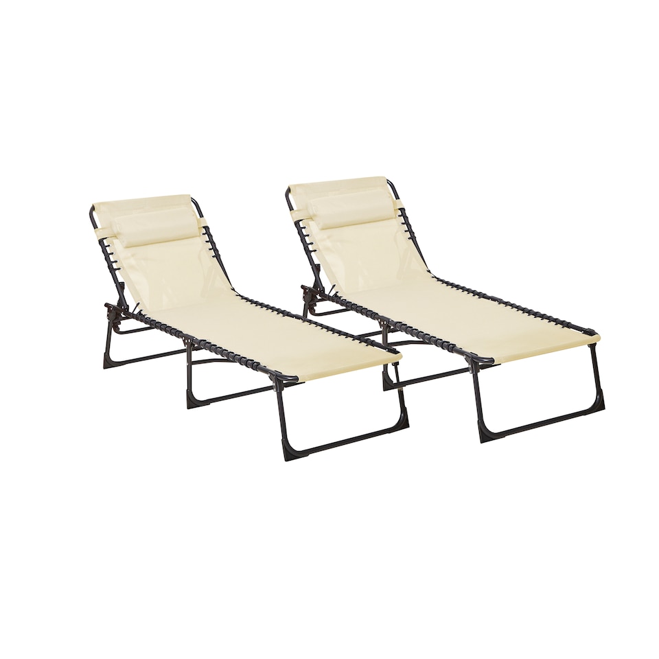 image 1 of Neo Pair of Outdoor Portable Lightweight Sun Lounger Sunbed Folding Camping Reclining Lounge Chair Garden Beach Patio | Brown | Natural