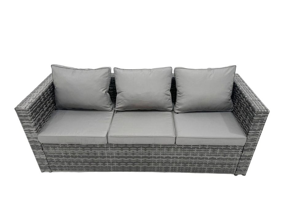 image 1 of Fimous Rattan Dining Table Sofa Set with Armchair Side Table 2 Big Footstools Outdoor 10 Seat Garden Furniture Set Dark Grey Mixed