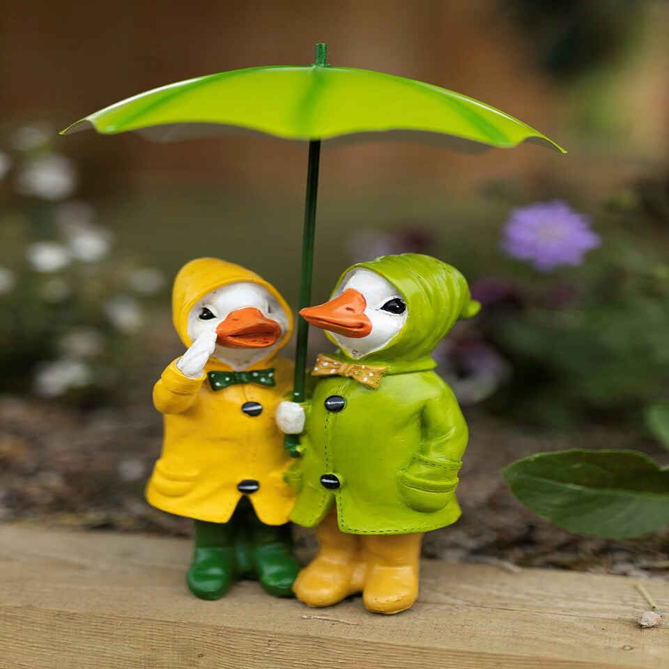 image 1 of Marco Paul 3pc Resin Ducks Family With Umbrellas Garden Ornaments