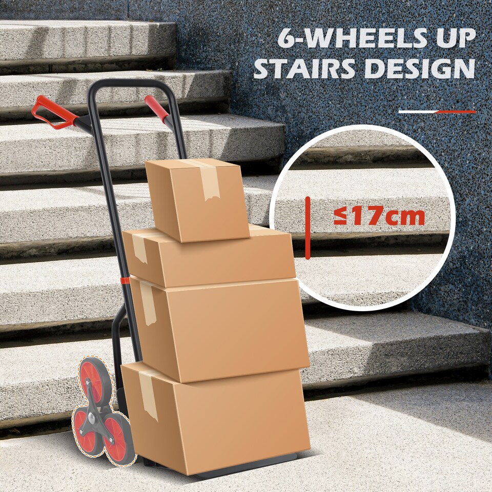 image 1 of DURHAND Stair Climbing Hand Truck, Heavy Duty Foldable Trolley on Wheels, Multi-Purpose Sack, Steel Truck Moving Trolley, 120kg, Red