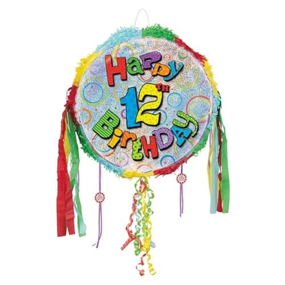 Happy 12th Birthday Holographic Pull String Pinata