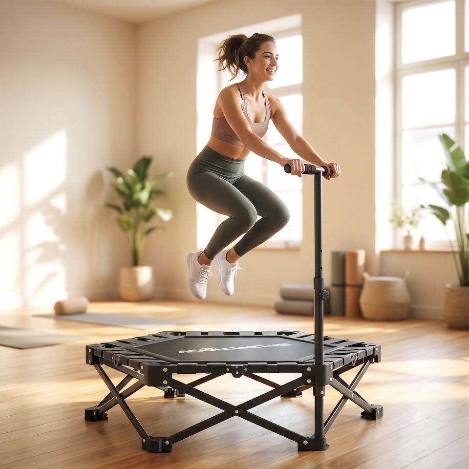 image 1 of SPORTNOW 42" Foldable Mini Trampoline with 3-Level Adjustable Handle, Black