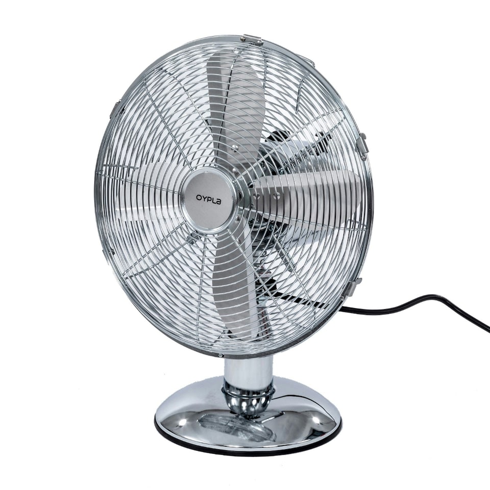 image 1 of Oypla Electrical 12" Inch Chrome Metal 3 Speed Desk Fan Oscillating
