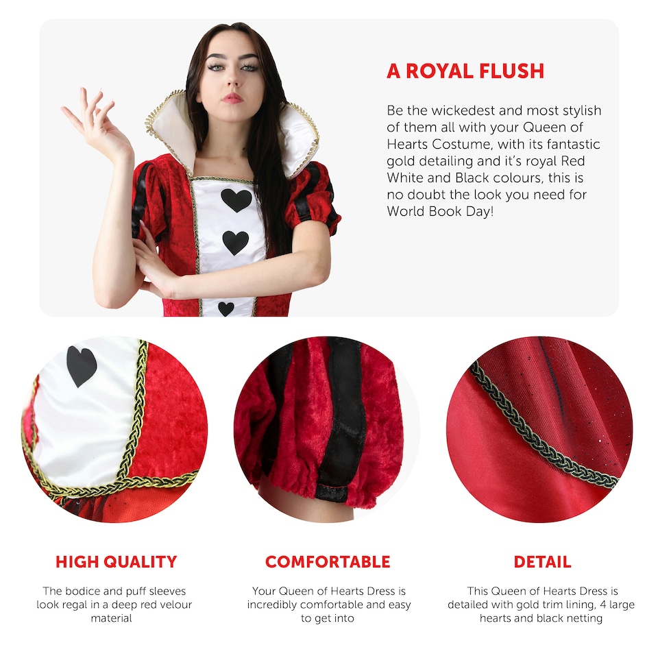 image 1 of Queen of Hearts Costume - Long Red & Black Dress Red | S