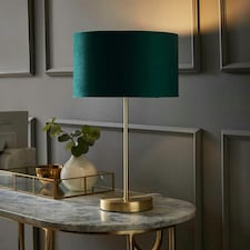 ValueLights Charlie Gold Table Lamp Green Velvet Shade 
