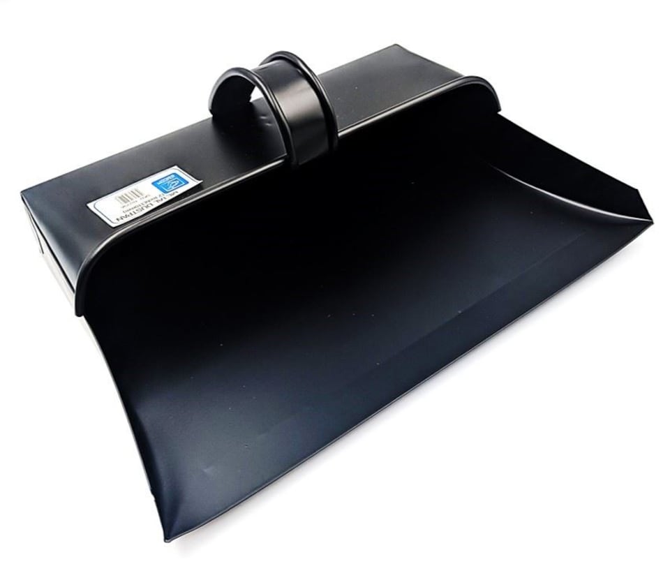 image 1 of Black Hooded Metal Dustpan and Brush Set Traditional Stiff Brush with Ash Pan Design