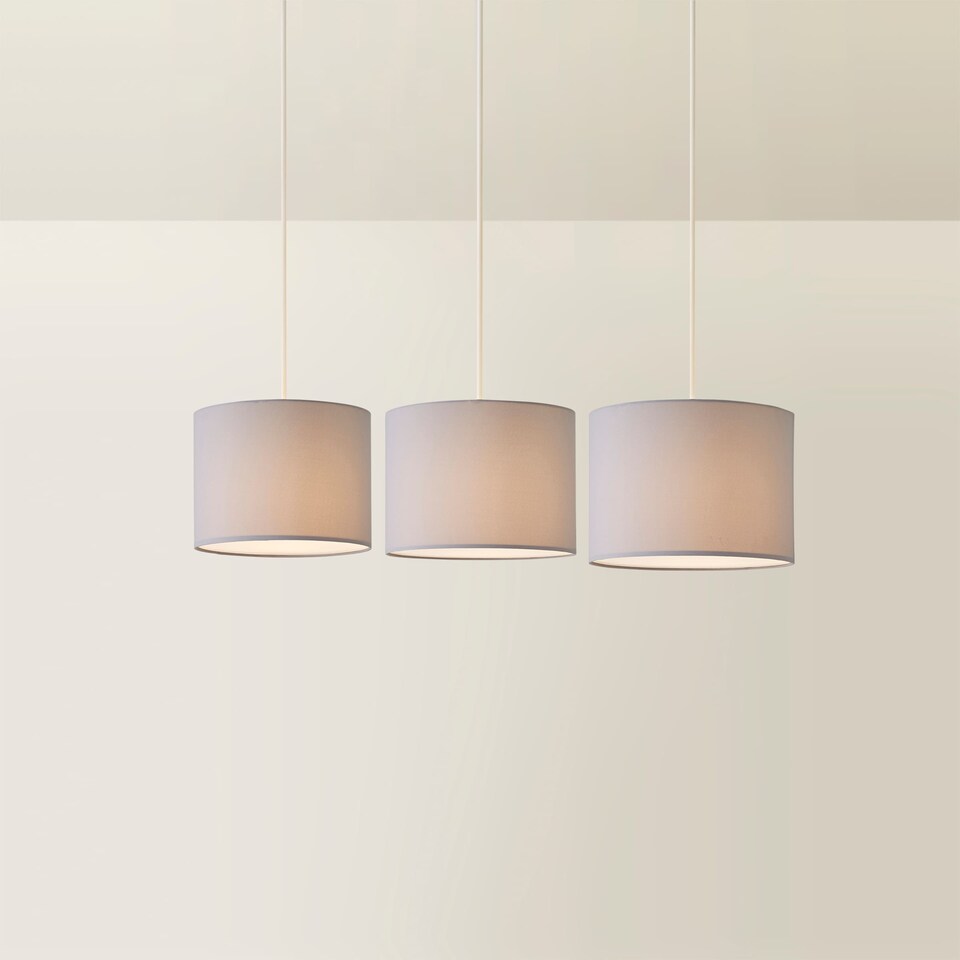 image 1 of ValueLights 3 Pack Modern Grey Drum Pendant Ceiling Light Shades With Diffusers