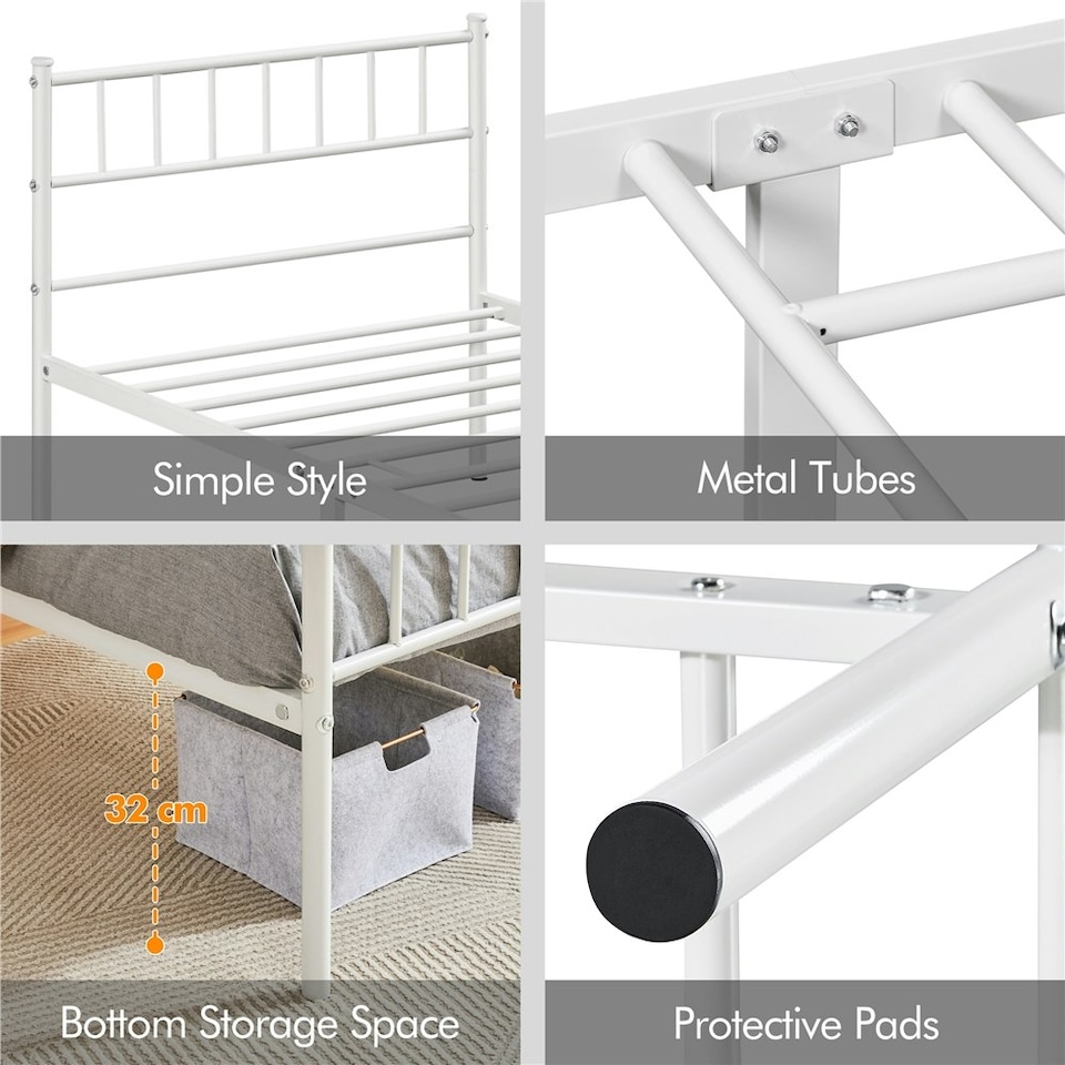 image 1 of Yaheetech 3ft Single Metal Bed Frame with Slatted Headboard White