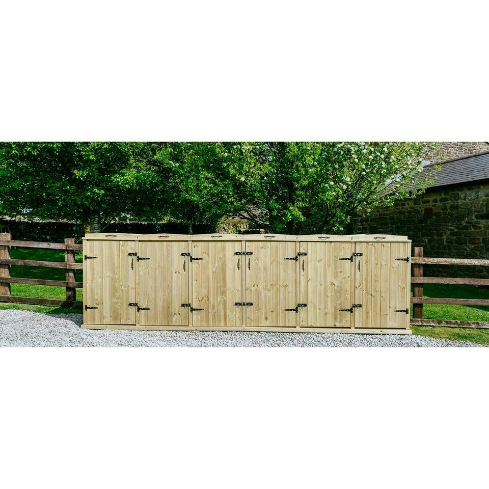 image 1 of Chatburn Sextet Wheelie Bin Store - Timber - L80.4 x W400.7 x H120 cm - Fits 4 x 180L or 4 x 240L & 2 x 140L Wheelie Bins Brown